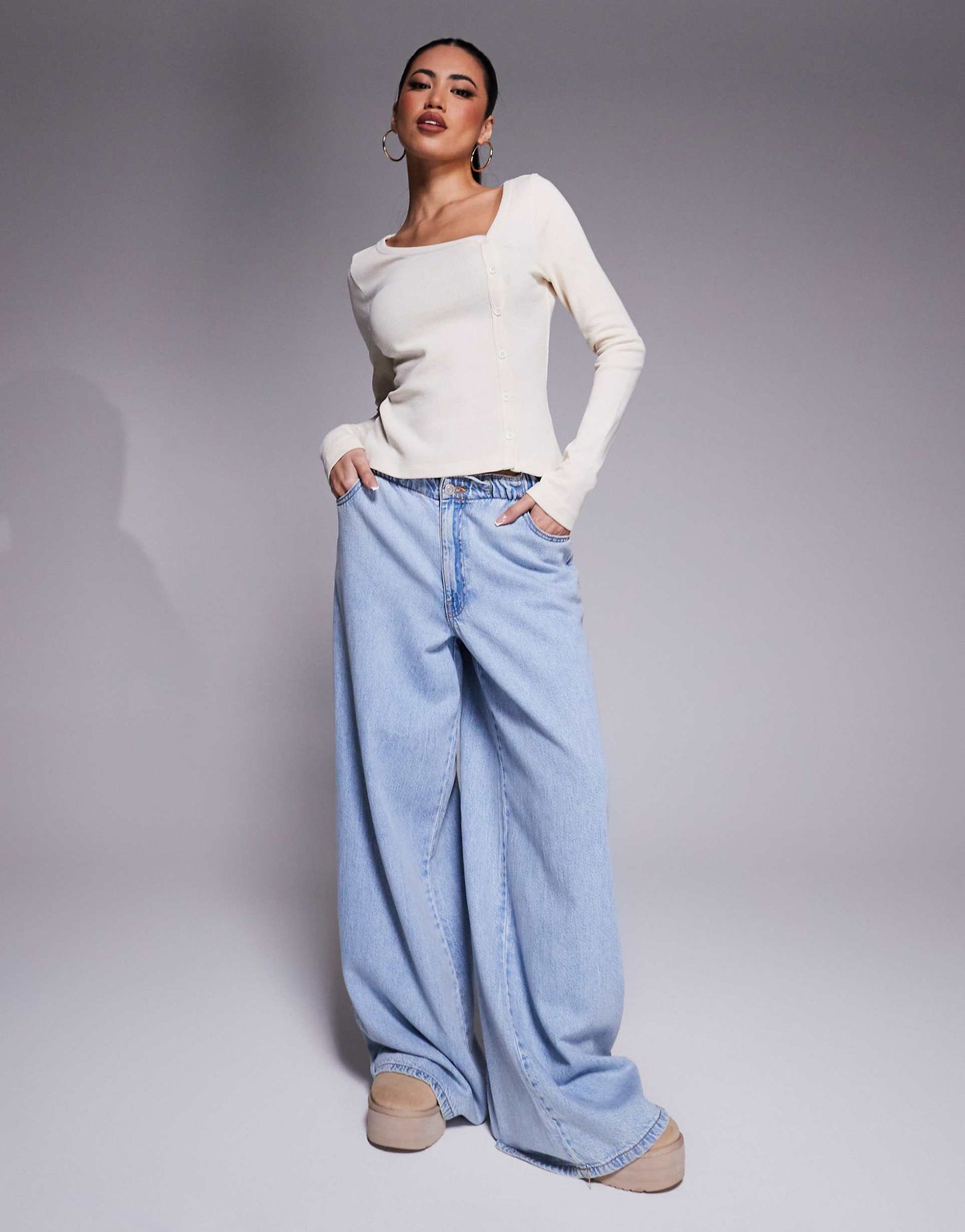Asymmetric Long Sleeve Waffle Cardigan