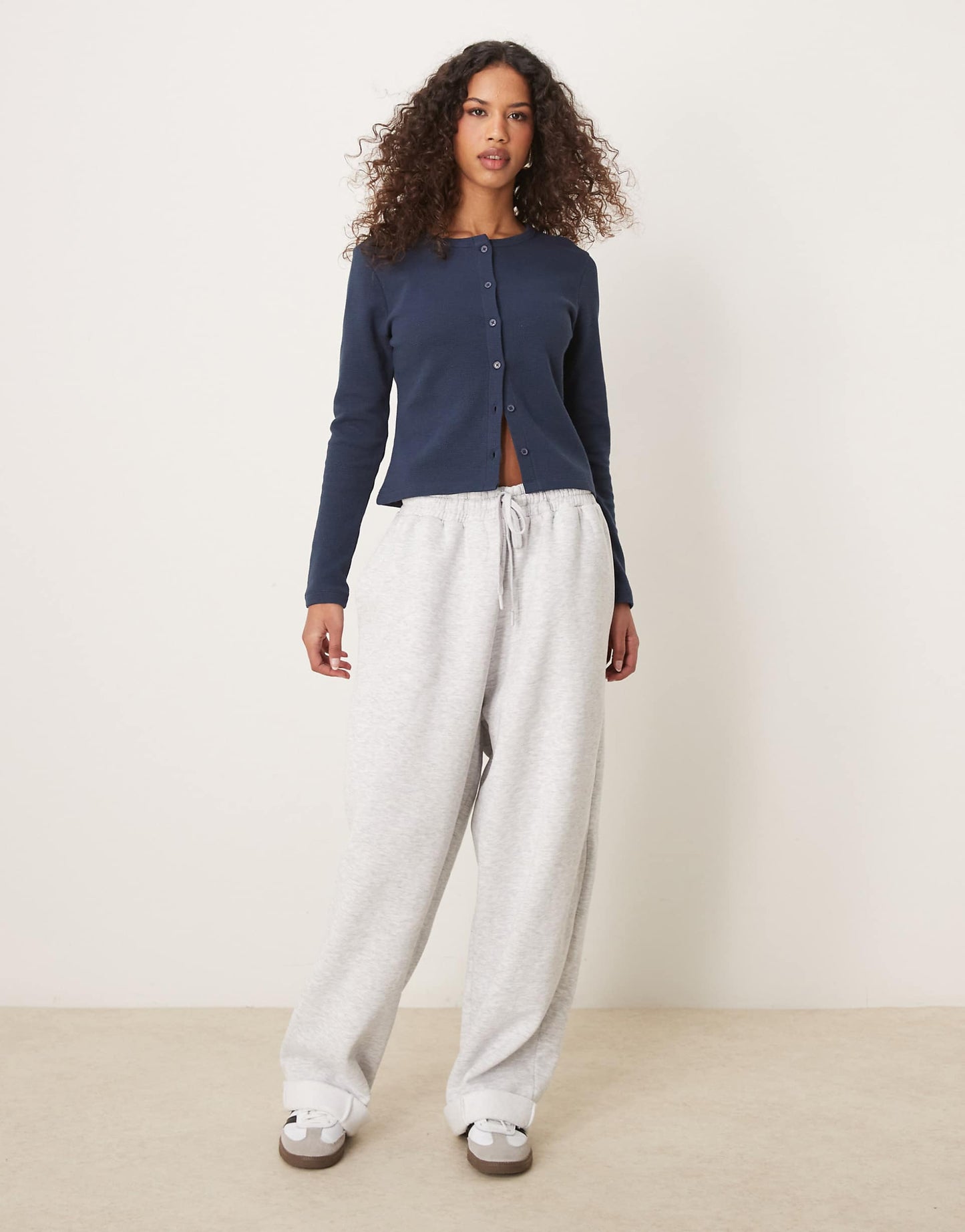 Crew Neck Waffle Cardigan