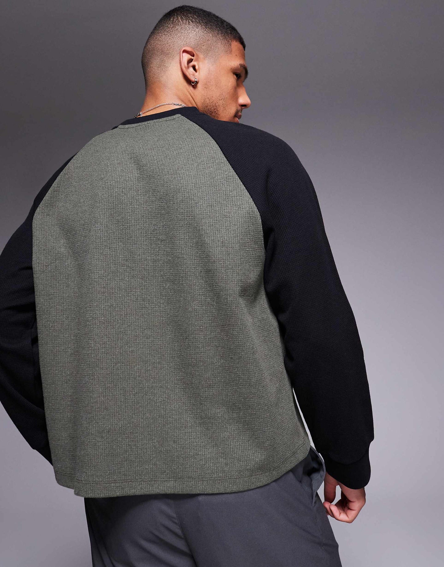 Oversized Boxy Waffle Contrast Raglan T-Shirt