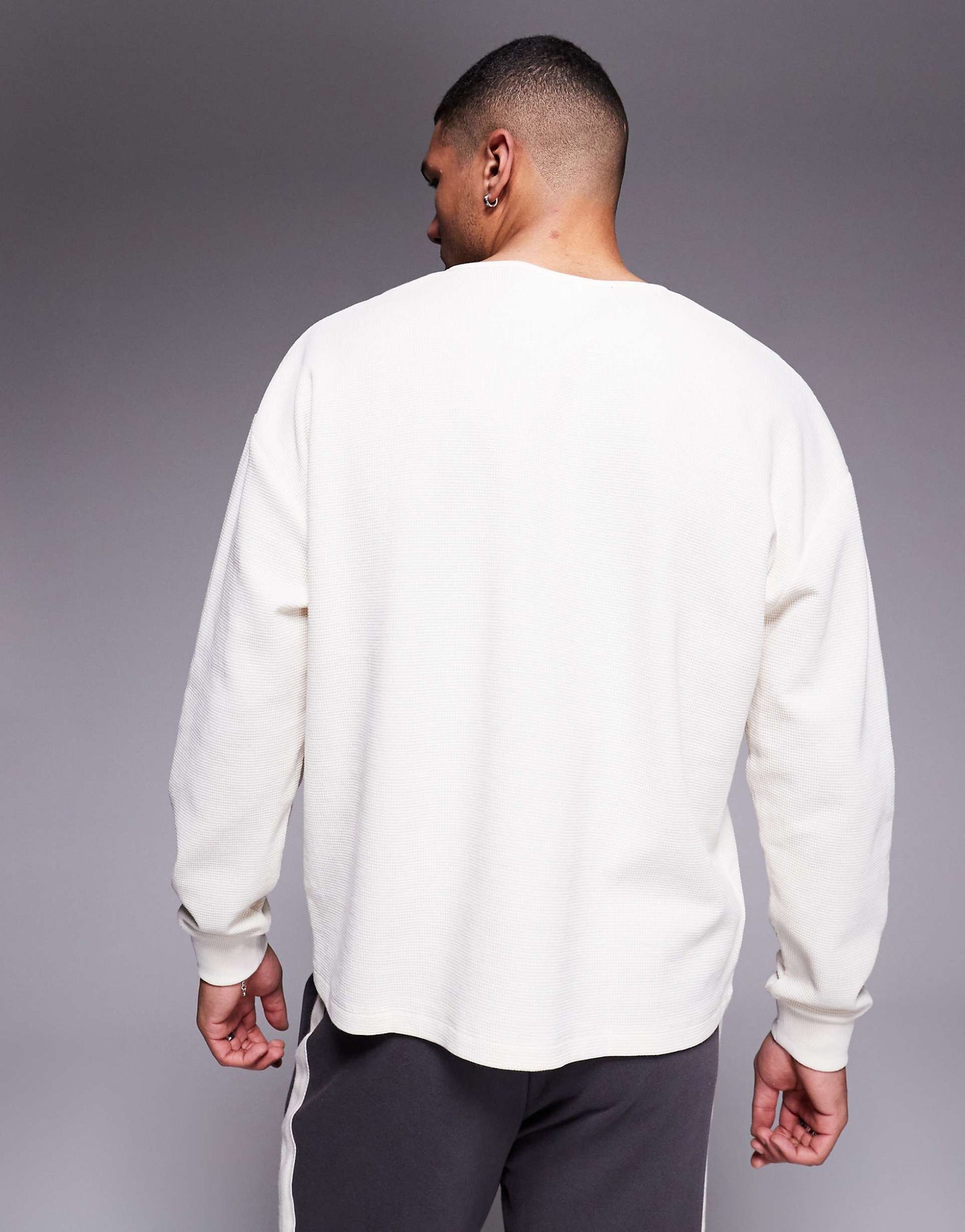 Oversized Boxy Long Sleeve Henley Waffle T-Shirt