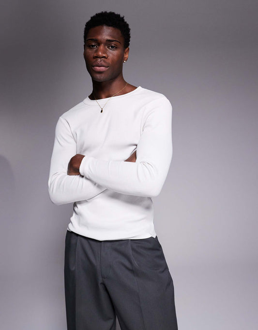 Muscle Fit Boxy Long Sleeve Rib T-Shirt