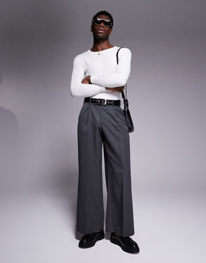 Muscle Fit Boxy Long Sleeve Rib T-Shirt