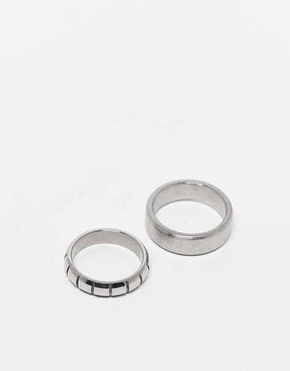 Waterproof Stainless Steel 2 Pack Rings With Mixed Textures