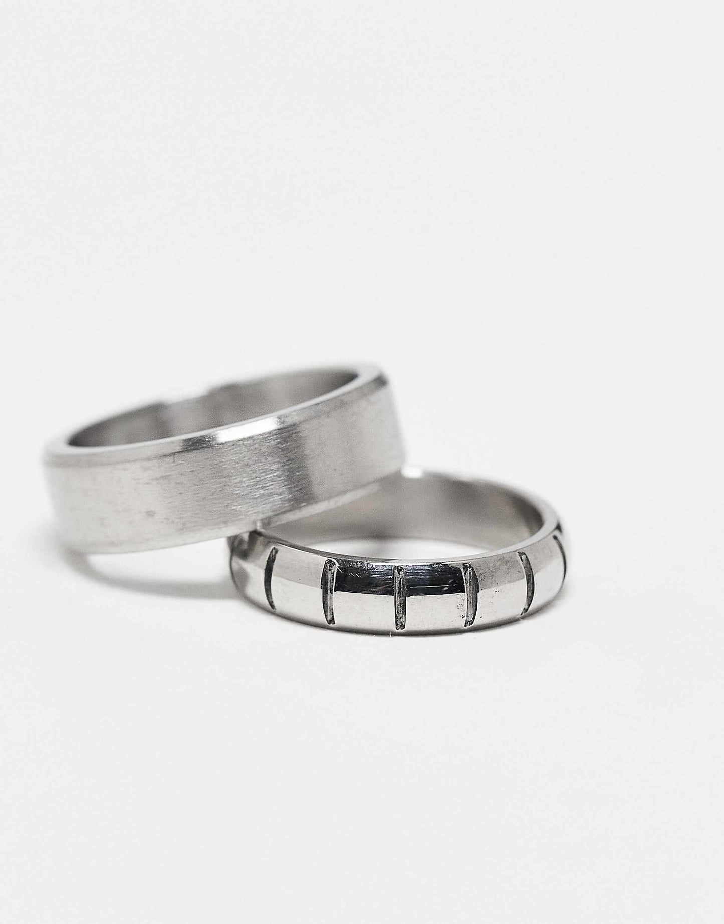 Waterproof Stainless Steel 2 Pack Rings With Mixed Textures