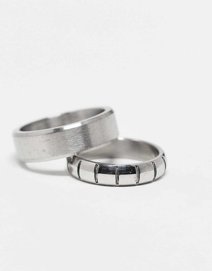 Waterproof Stainless Steel 2 Pack Rings With Mixed Textures