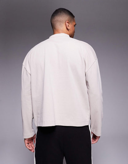 Heavyweight Oversized Boxy Drop Shoulder Henley 240Gsm