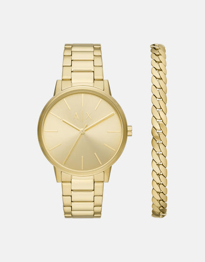 Three-Hand Gold-Tone Stainless Steel Watch And Gold-Tone Stainless Steel Bracelet Set