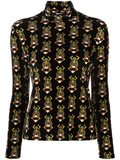Scarab-Motif Velvet T-Shirt