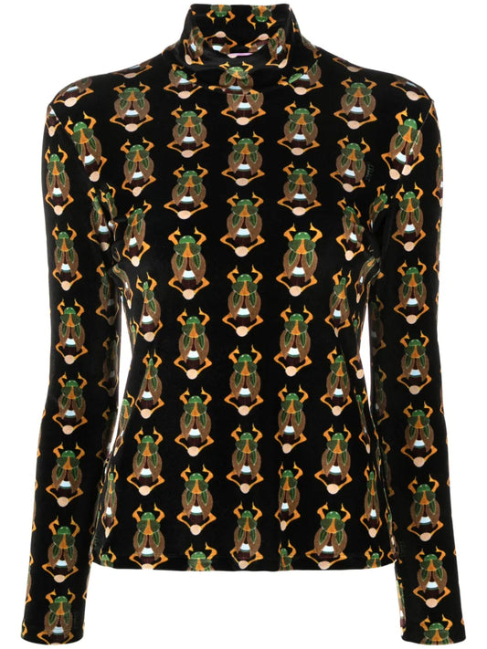 Scarab-Motif Velvet T-Shirt