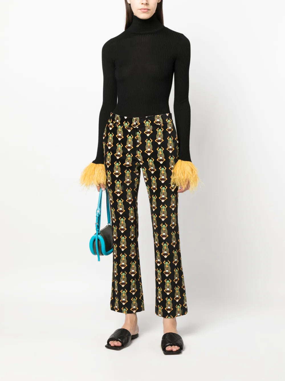 Feather-Cuff Ribbed-Knit Jumper