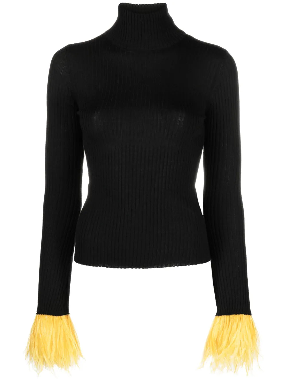Feather-Cuff Ribbed-Knit Jumper