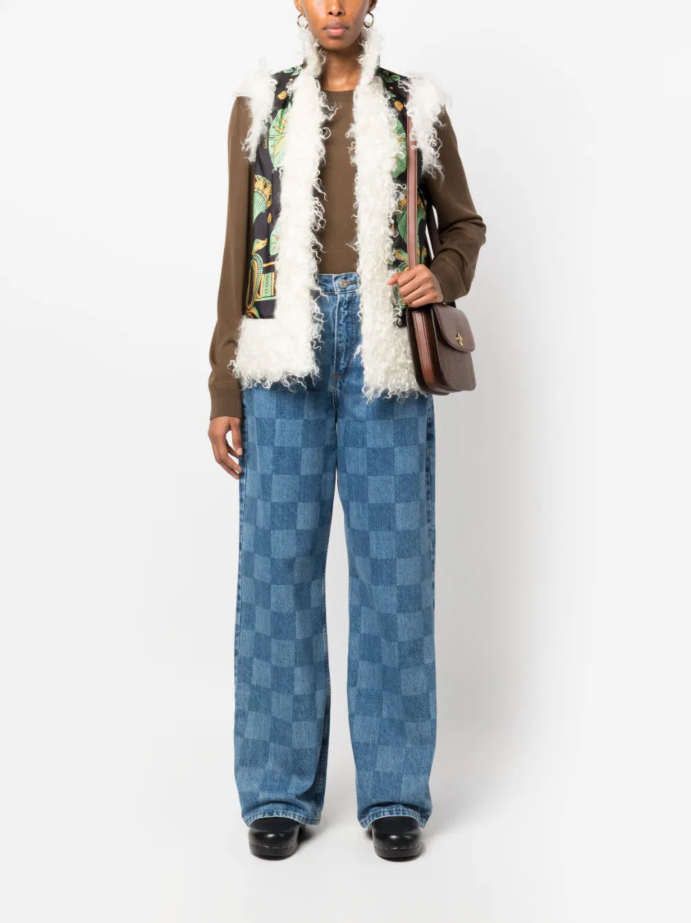 Graphic-Print Shearling-Trim Vest