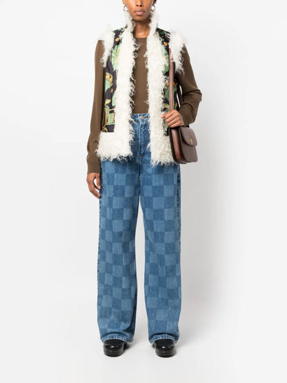 Graphic-Print Shearling-Trim Vest
