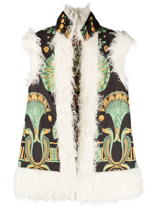 Graphic-Print Shearling-Trim Vest