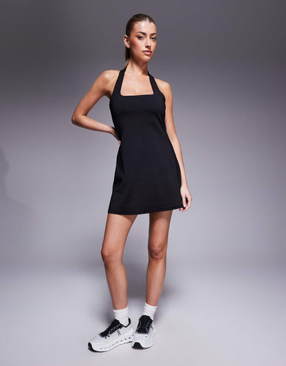 Active Halter Neck Tennis Dress With Under Shorts