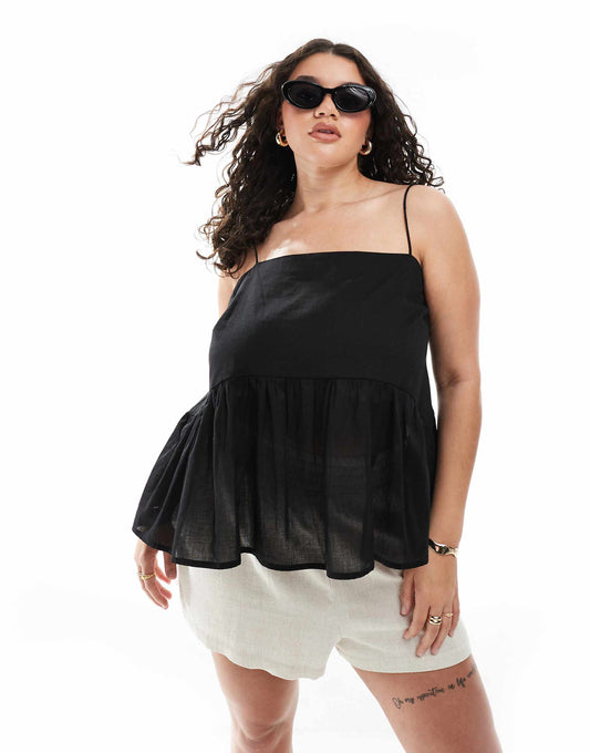 Curve Cami With Volume Peplum And Tie Straps