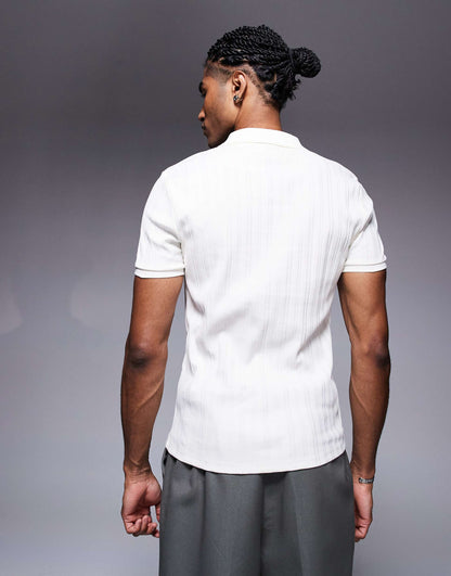 Muscle Fit Textured Rib Zip Polo Shirt