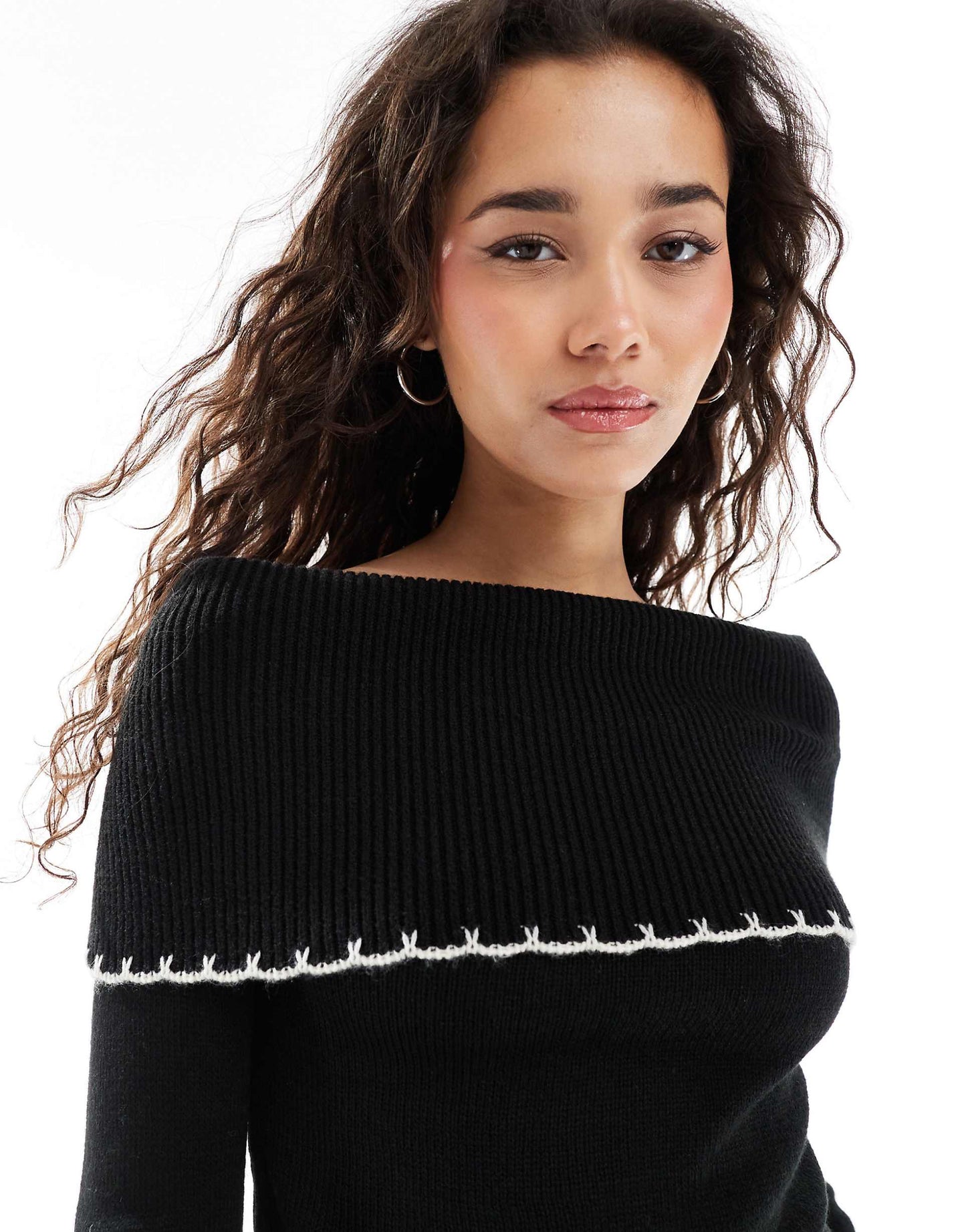 Blanket Stitch Bardot Knitted Top