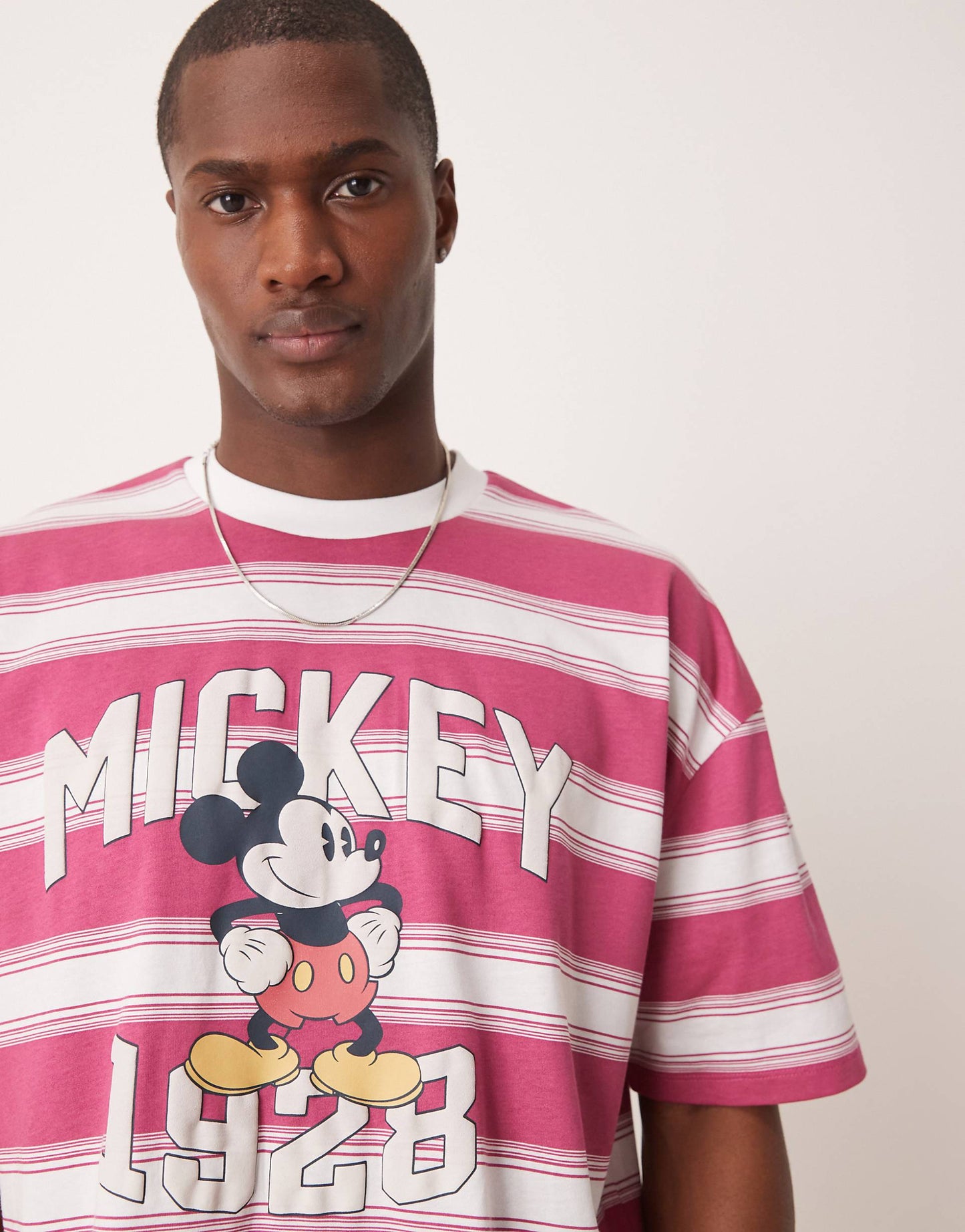 Disney Unisex Oversized Stripe T-Shirt With Mickey Mouse Print