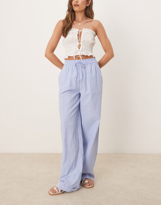 Highwaist Wide Leg Stripe Dad Pant With Turn Up Cuff