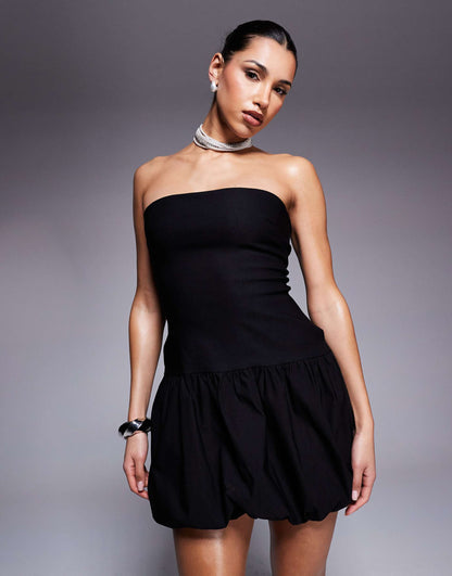 Bandeau Dropped Waist Bubble Hem Mini Dress