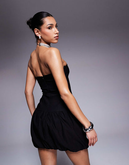 Bandeau Dropped Waist Bubble Hem Mini Dress