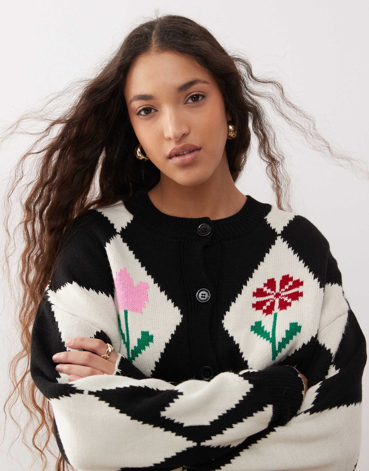 Diamond & Flower Crew Cardigan