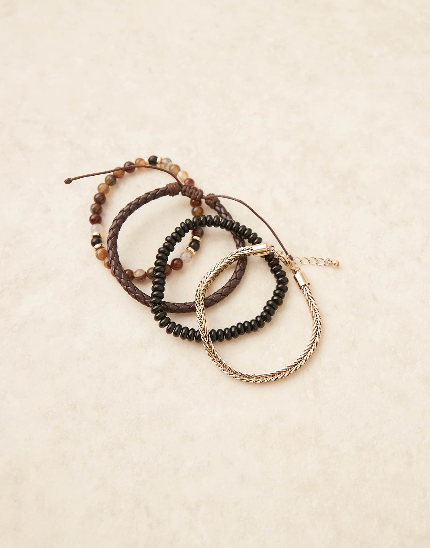 4 Pack Mixed Fabric Bead And Chain Bracelet