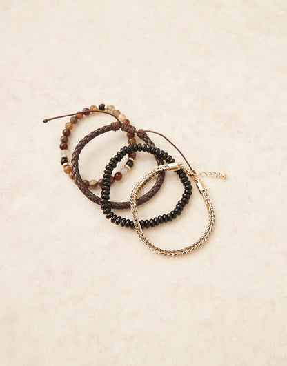 4 Pack Mixed Fabric Bead And Chain Bracelet