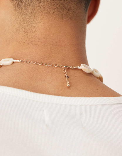 Cord And Faux Shell Necklace