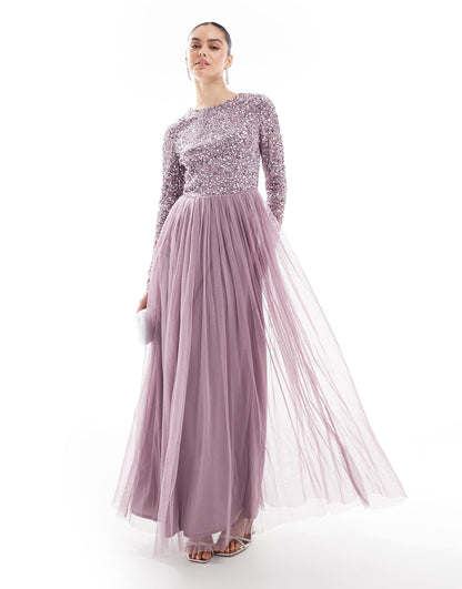 Embellished Long Sleeve Maxi Dress