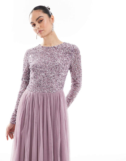 Embellished Long Sleeve Maxi Dress