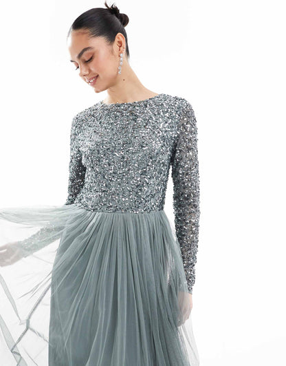 Embellished Long Sleeve Maxi Bridesmaid Dress