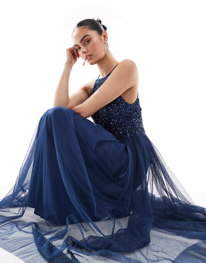 Embellished Halter Neck Maxi Dress