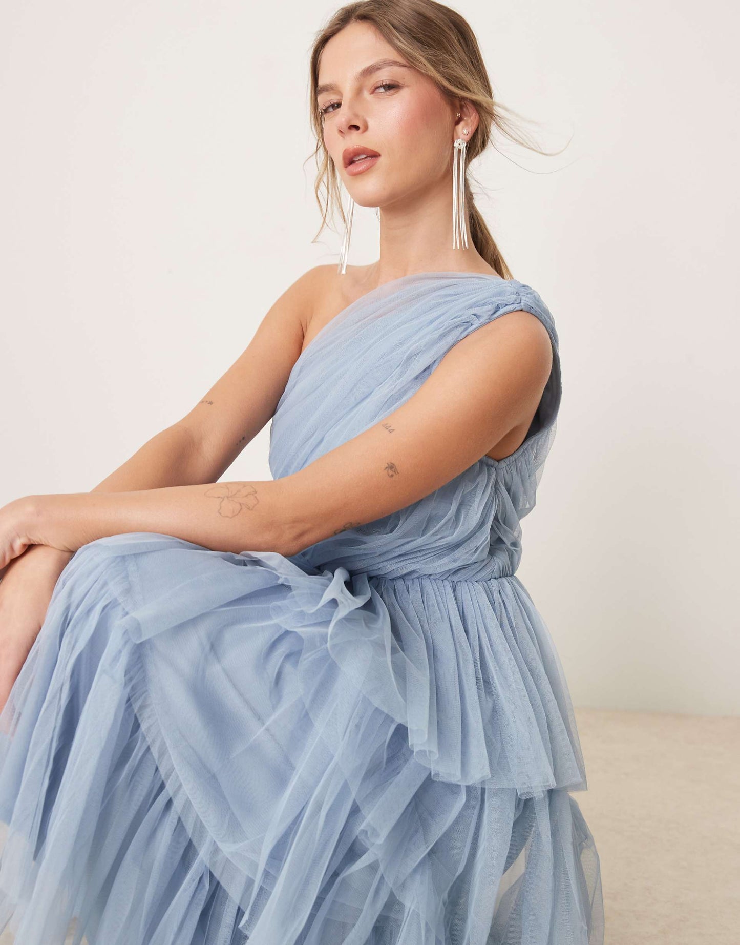One Shoulder Tiered Midi Dress
