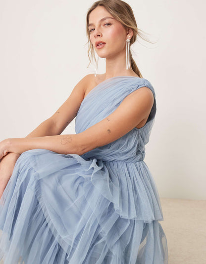 One Shoulder Tiered Midi Dress