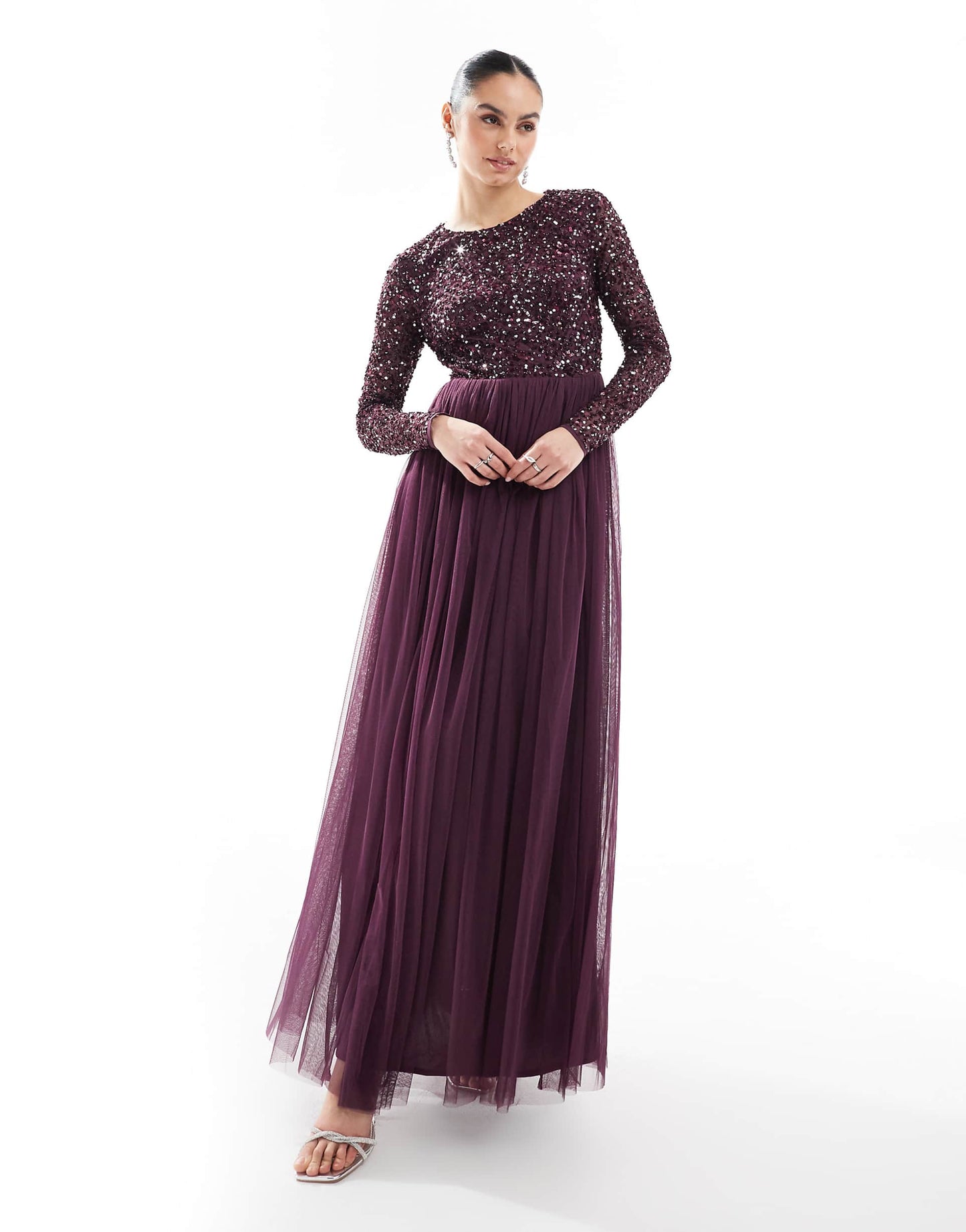 Embellished Long Sleeve Maxi Dress