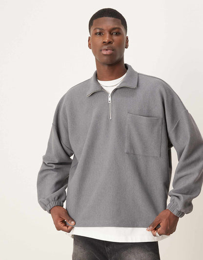 Heavyweight Oversized Boxy Sweatshirt With Zip Funnel Neck