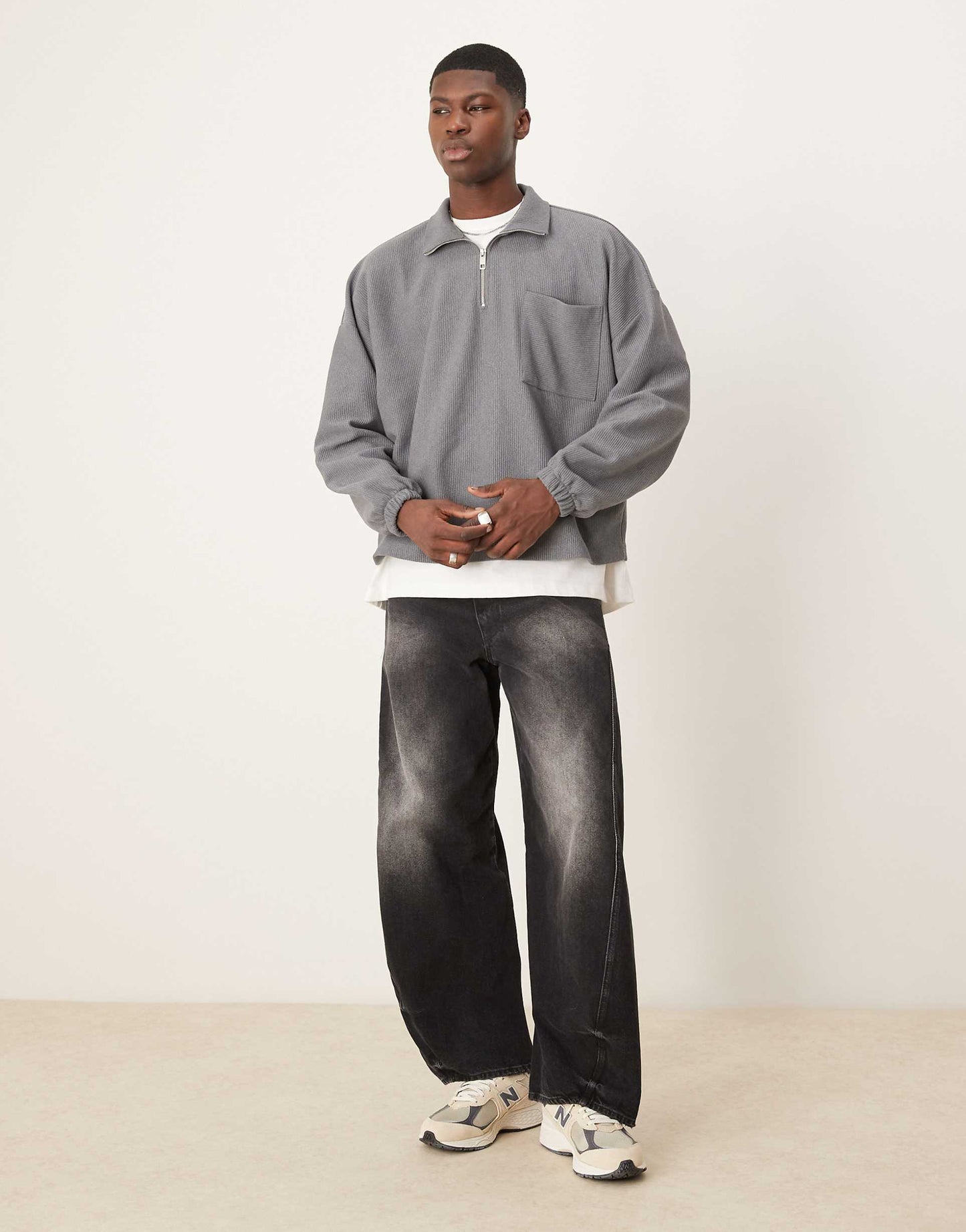 Heavyweight Oversized Boxy Sweatshirt With Zip Funnel Neck