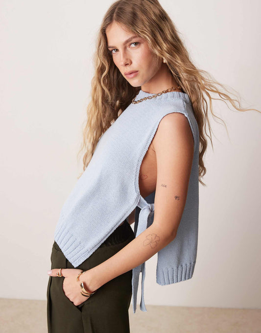 Crew Neck Knit Tabard Vest With Tie Sides