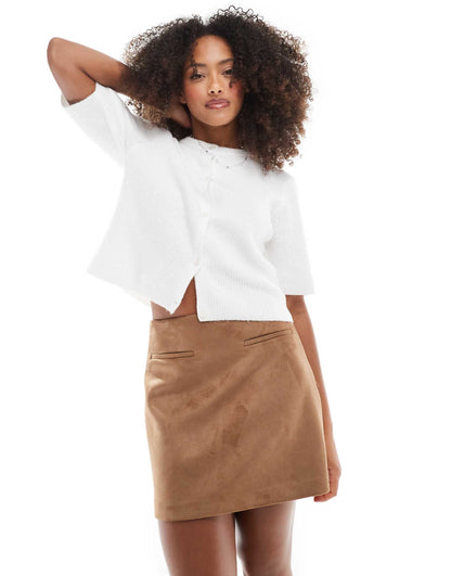 Faux Suede Pocket Detail A-Line Mini Skirt