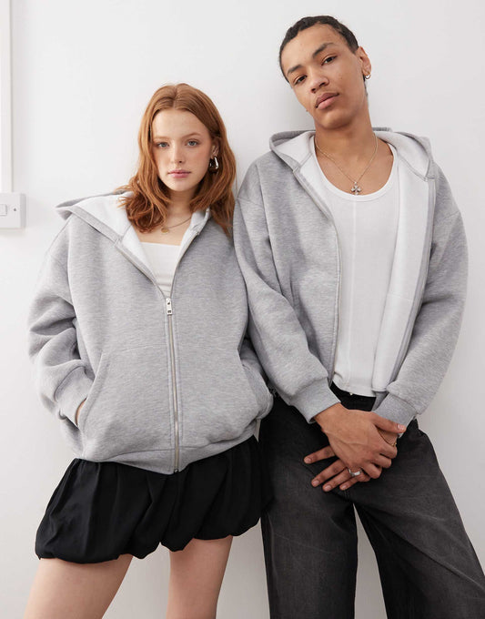 Unisex Cropped Boxy Zip Through Hoodie
