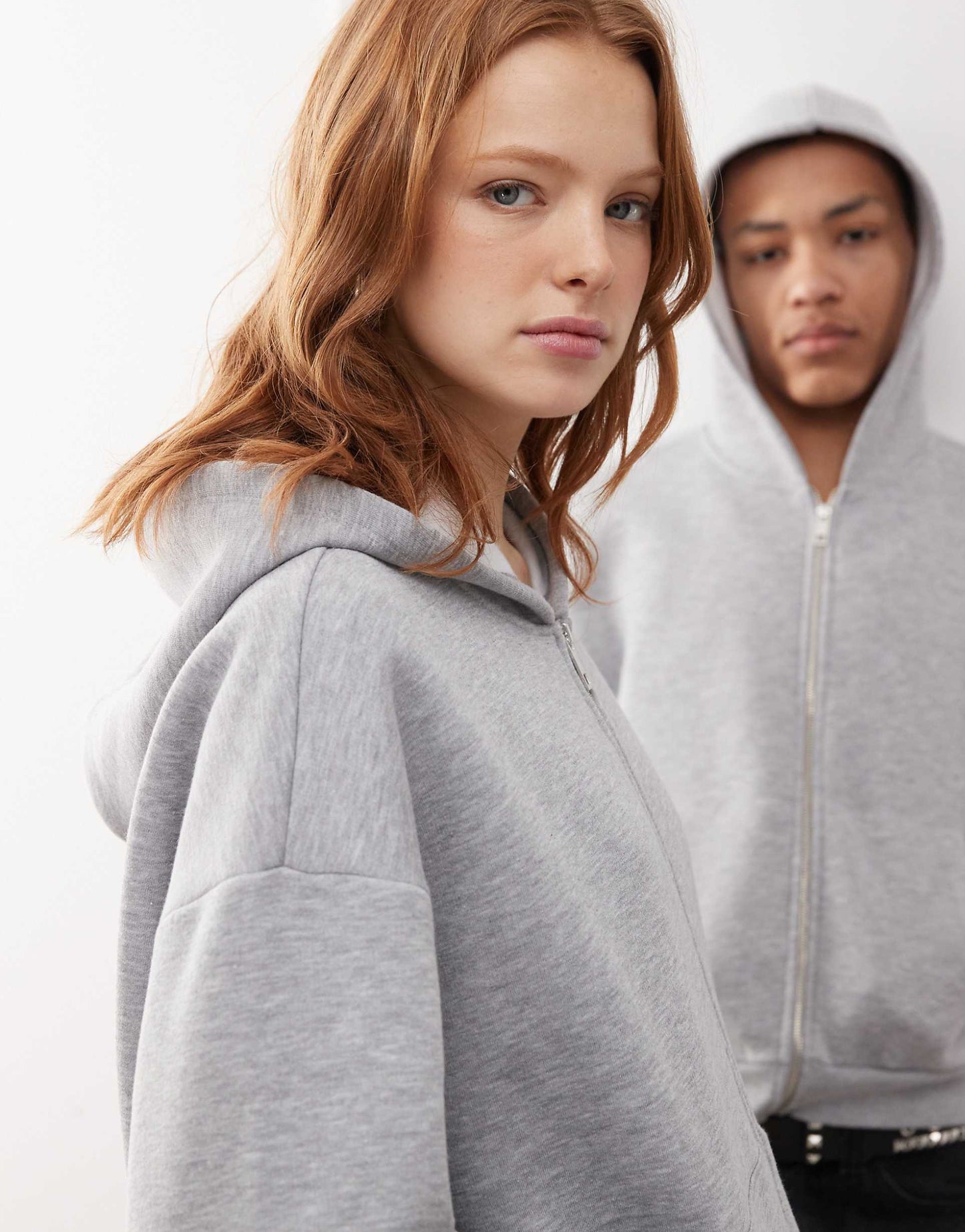 Unisex Cropped Boxy Zip Through Hoodie