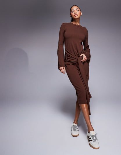 Knitted Midi Dress With Tie Front