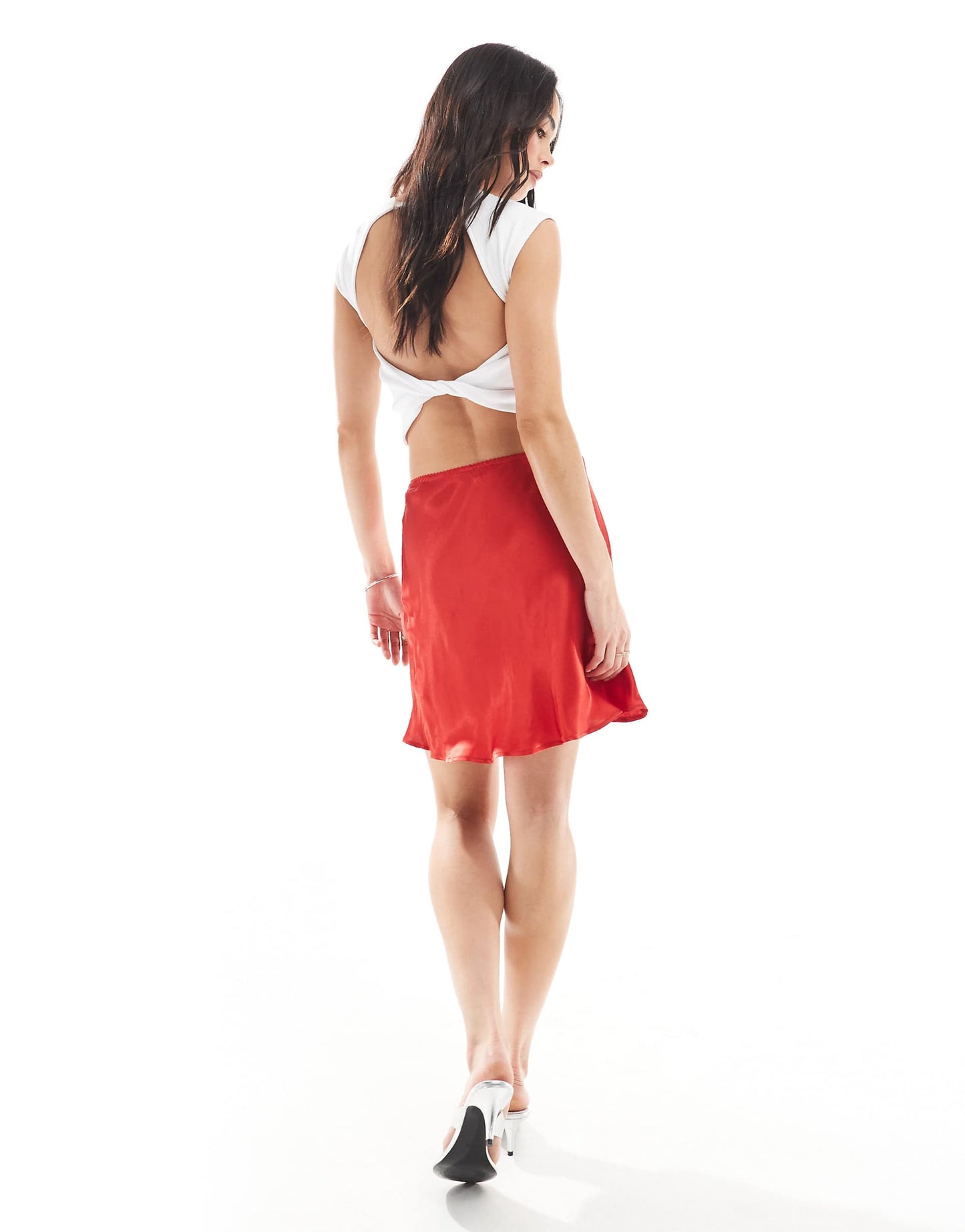 Satin Bias Mini Skirt With Bow