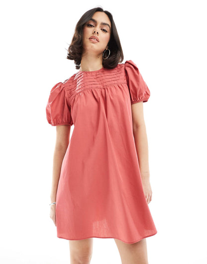 Baby Doll Puff Sleeve Smock Mini Dress