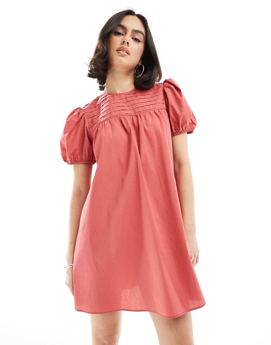 Baby Doll Puff Sleeve Smock Mini Dress