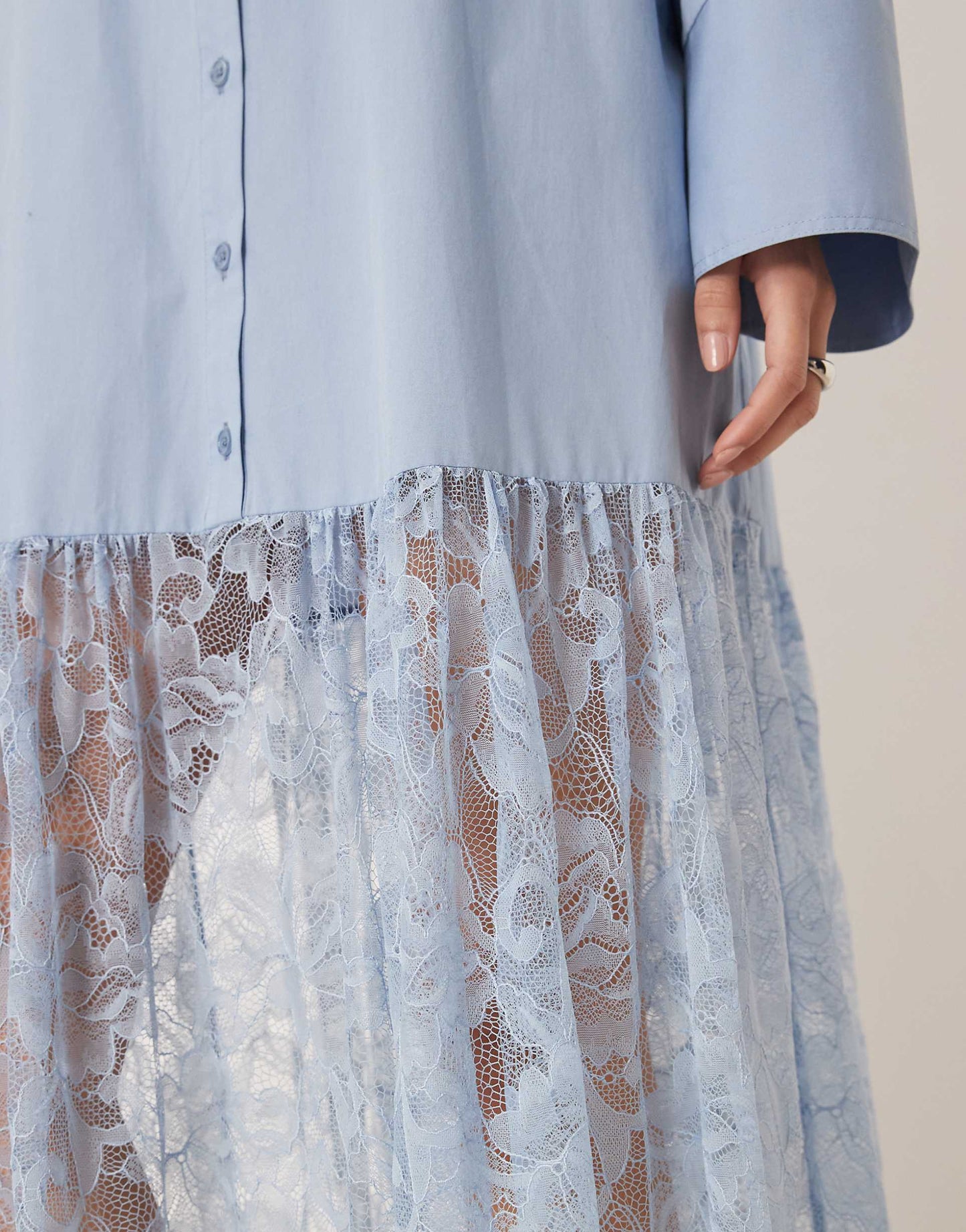 Cotton Shirt With Lace Skirt Maxi Dress Smoky Blue