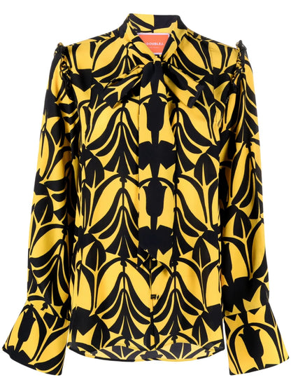 Ascot Floral-Pattern Silk Shirt