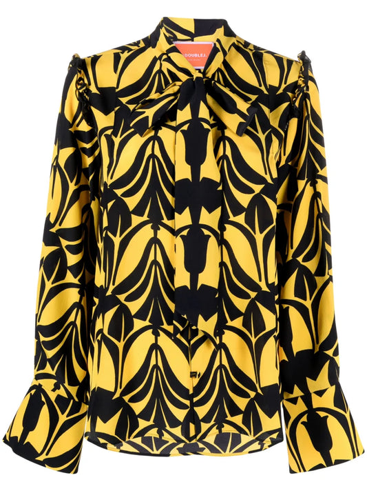 Ascot Floral-Pattern Silk Shirt